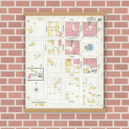 Old map wall art mockup — magnetic wood frame on brick wall — Sanborn Fire Insurance Map from Gainesville, Cooke County, Texas (1902), Sheet #0010
