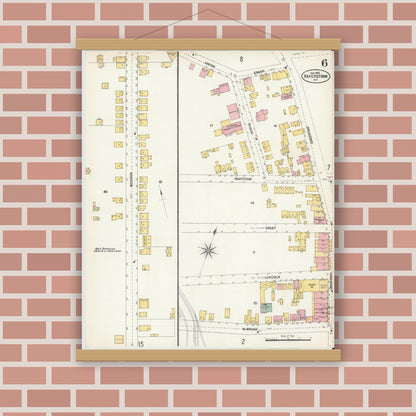 Old map wall art mockup — magnetic wood frame on brick wall — Sanborn Fire Insurance Map from Haverstraw, Rockland County, New York (1903), Sheet #0006