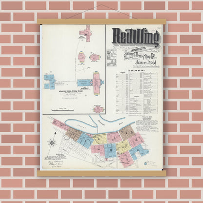 Old map wall art mockup — magnetic wood frame on brick wall — Sanborn Fire Insurance Map from Red Wing, Goodhue County, Minnesota (1891) - Complete Map Set