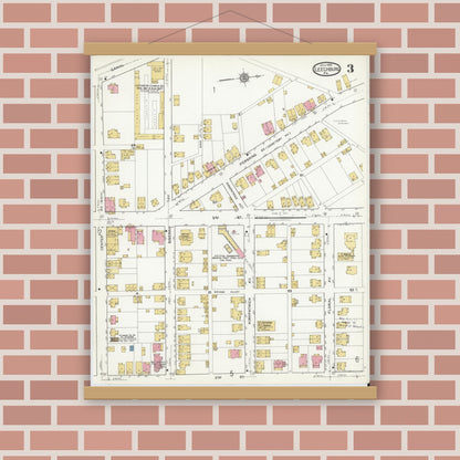 Old map wall art mockup — magnetic wood frame on brick wall — Sanborn Fire Insurance Map from Leechburg, Armstrong County, Pennsylvania (1919), Sheet #0003