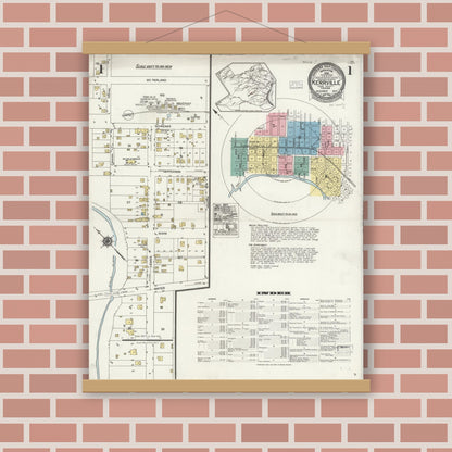 Old map wall art mockup — magnetic wood frame on brick wall — Sanborn Fire Insurance Map from Kerrville, Kerr County, Texas (1924) - Complete Map Set