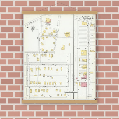 Old map wall art mockup — magnetic wood frame on brick wall — Sanborn Fire Insurance Map from New Kensington, Westmoreland County, Pennsylvania (1900), Sheet #0002