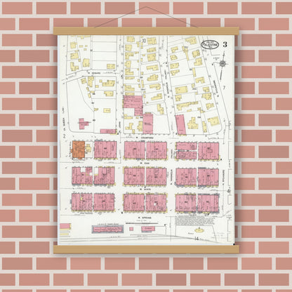 Old map wall art mockup — magnetic wood frame on brick wall — Sanborn Fire Insurance Map from Palestine, Anderson County, Texas (1919), Sheet #0003
