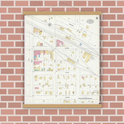 Old map wall art mockup — magnetic wood frame on brick wall — Sanborn Fire Insurance Map from Holden, Johnson County, Missouri (1898), Sheet #0003