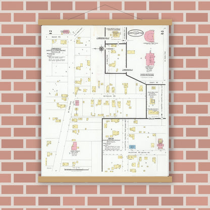 Old map wall art mockup — magnetic wood frame on brick wall — Sanborn Fire Insurance Map from North Hampton, Clark County, Ohio (1928), Sheet #0002