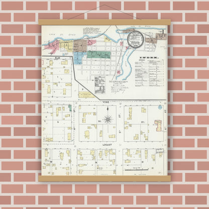 Old map wall art mockup — magnetic wood frame on brick wall — Sanborn Fire Insurance Map from Hudson, St. Croix County, Wisconsin (1891) - Complete Map Set
