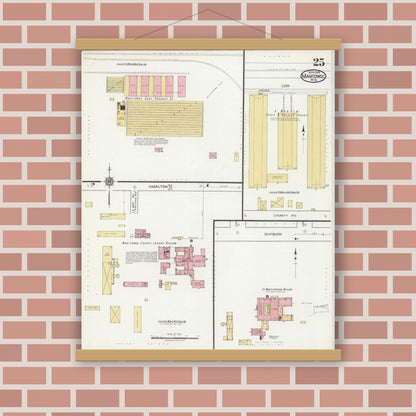 Old map wall art mockup — magnetic wood frame on brick wall — Sanborn Fire Insurance Map from Manitowoc, Manitowoc County, Wisconsin (1919), Sheet #0025