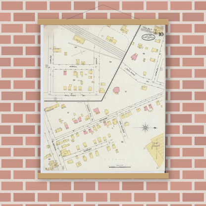 Old map wall art mockup — magnetic wood frame on brick wall — Sanborn Fire Insurance Map from Catskill, Greene County, New York (1895), Sheet #0010