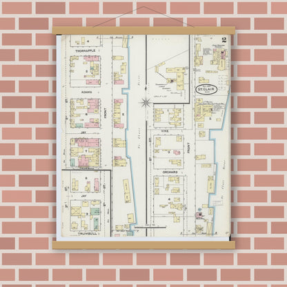 Old map wall art mockup — magnetic wood frame on brick wall — Sanborn Fire Insurance Map from Saint Clair, Saint Clair County, Michigan (1890), Sheet #0002