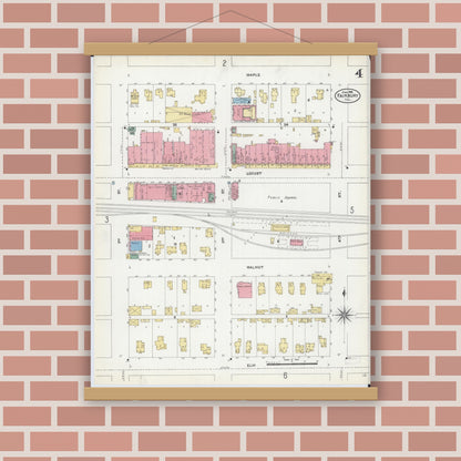 Old map wall art mockup — magnetic wood frame on brick wall — Sanborn Fire Insurance Map from Fairbury, Livingston County, Illinois (1906), Sheet #0004