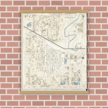 Old map wall art mockup — magnetic wood frame on brick wall — Sanborn Fire Insurance Map from Wahiawa, Honolulu County, Hawaii (1957), Sheet #0003