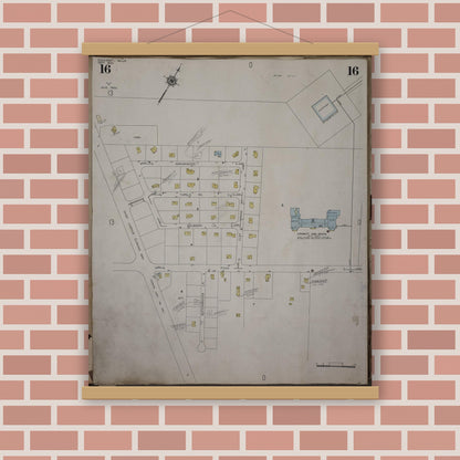 Old map wall art mockup — magnetic wood frame on brick wall — Sanborn Fire Insurance Map from Cohasset, Norfolk County, Massachusetts (1952), Sheet #0016