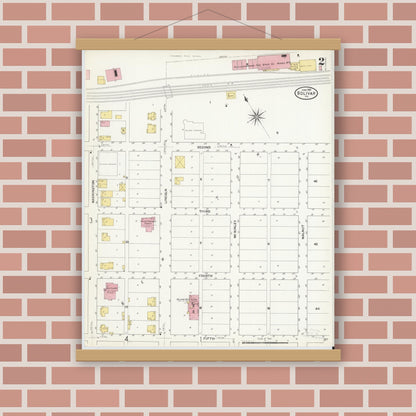 Old map wall art mockup — magnetic wood frame on brick wall — Sanborn Fire Insurance Map from Bolivar, Westmoreland County, Pennsylvania (1909), Sheet #0002