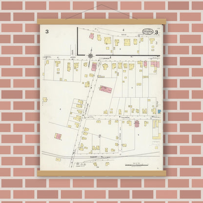 Old map wall art mockup — magnetic wood frame on brick wall — Sanborn Fire Insurance Map from Orange, Orange County, Virginia (1925), Sheet #0003