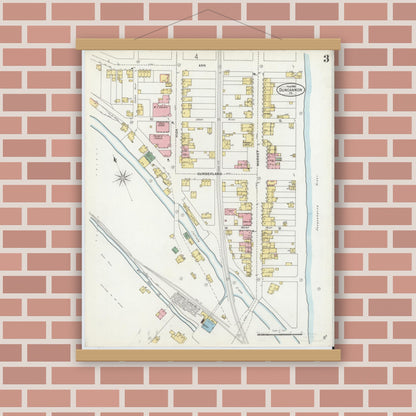 Old map wall art mockup — magnetic wood frame on brick wall — Sanborn Fire Insurance Map from Duncannon, Perry County, Pennsylvania (1899), Sheet #0003