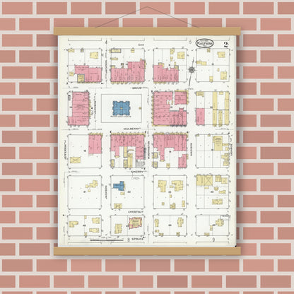 Old map wall art mockup — magnetic wood frame on brick wall — Sanborn Fire Insurance Map from Kaufman, Kaufman County, Texas (1920), Sheet #0002