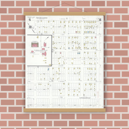 Old map wall art mockup — magnetic wood frame on brick wall — Sanborn Fire Insurance Map from New Ulm, Brown County, Minnesota (1935), Sheet #0006