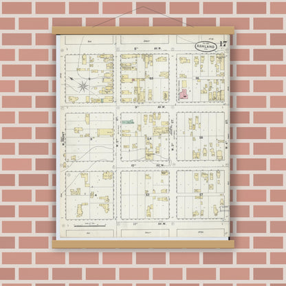 Old map wall art mockup — magnetic wood frame on brick wall — Sanborn Fire Insurance Map from Ashland, Ashland County, Wisconsin (1890), Sheet #0017