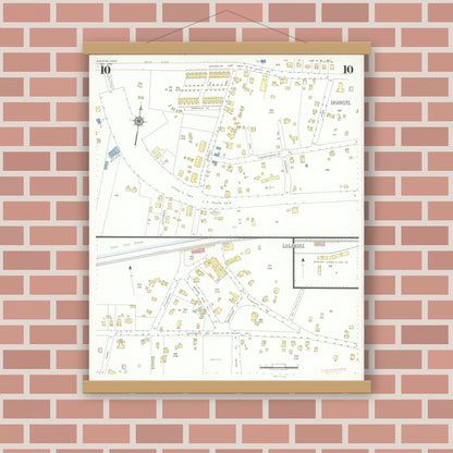 Old map wall art mockup — magnetic wood frame on brick wall — Sanborn Fire Insurance Map from Bourne, Barnstable County, Massachusetts (1941), Sheet #0010