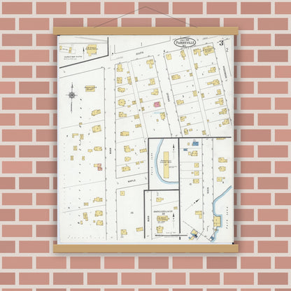 Old map wall art mockup — magnetic wood frame on brick wall — Sanborn Fire Insurance Map from Pardeeville, Columbia County, Wisconsin (1919), Sheet #0003