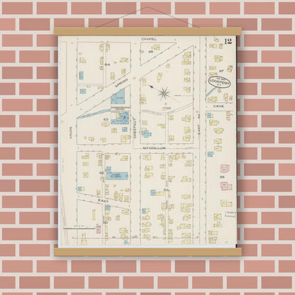 Old map wall art mockup — magnetic wood frame on brick wall — Sanborn Fire Insurance Map from Lockport, Niagara County, New York (1886), Sheet #0011