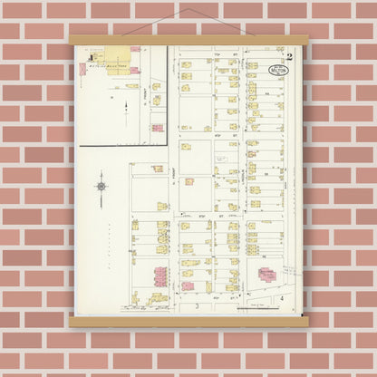 Old map wall art mockup — magnetic wood frame on brick wall — Sanborn Fire Insurance Map from Milton, Northumberland County, Pennsylvania (1913), Sheet #0002