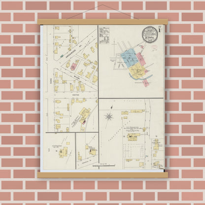 Old map wall art mockup — magnetic wood frame on brick wall — Sanborn Fire Insurance Map from Degraff, Logan County, Ohio (1895) - Complete Map Set