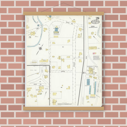 Old map wall art mockup — magnetic wood frame on brick wall — Sanborn Fire Insurance Map from Stroudsburg, Monroe County, Pennsylvania (1912), Sheet #0029
