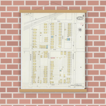 Old map wall art mockup — magnetic wood frame on brick wall — Sanborn Fire Insurance Map from Bristol, Bucks County, Pennsylvania (1894), Sheet #0008