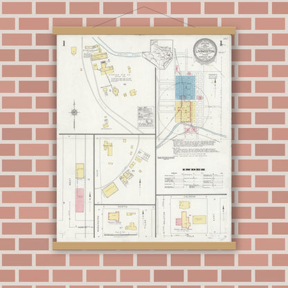 Old map wall art mockup — magnetic wood frame on brick wall — Sanborn Fire Insurance Map from Livingston, Polk County, Texas (1927) - Complete Map Set