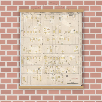 Old map wall art mockup — magnetic wood frame on brick wall — Sanborn Fire Insurance Map from Calexico, Imperial County, California (1949), Sheet #0018