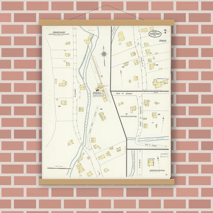Old map wall art mockup — magnetic wood frame on brick wall — Sanborn Fire Insurance Map from Hancock, Delaware County, New York (1911), Sheet #0007