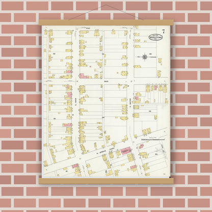 Old map wall art mockup — magnetic wood frame on brick wall — Sanborn Fire Insurance Map from Middletown, Dauphin County, Pennsylvania (1911), Sheet #0007