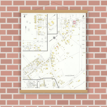 Old map wall art mockup — magnetic wood frame on brick wall — Sanborn Fire Insurance Map from Kilgore, Gregg County, Texas (1932), Sheet #0004