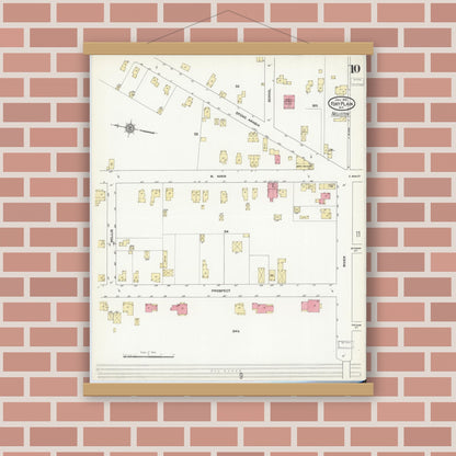 Old map wall art mockup — magnetic wood frame on brick wall — Sanborn Fire Insurance Map from Fort Plain, Montgomery County, New York (1912), Sheet #0010