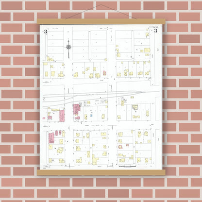 Old map wall art mockup — magnetic wood frame on brick wall — Sanborn Fire Insurance Map from Houston, Houston County, Minnesota (1950), Sheet #0003