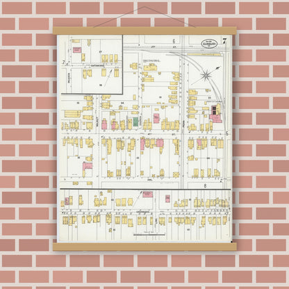 Old map wall art mockup — magnetic wood frame on brick wall — Sanborn Fire Insurance Map from Sunbury, Northumberland County, Pennsylvania (1901), Sheet #0007