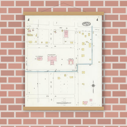 Old map wall art mockup — magnetic wood frame on brick wall — Sanborn Fire Insurance Map from McAllen, Hidalgo County, Texas (1925), Sheet #0004