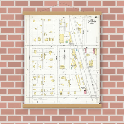 Old map wall art mockup — magnetic wood frame on brick wall — Sanborn Fire Insurance Map from Rock Rapids, Lyon County, Iowa (1899), Sheet #0002