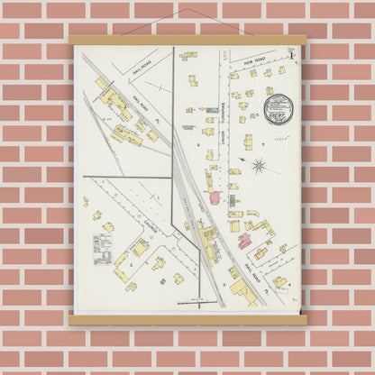 Old map wall art mockup — magnetic wood frame on brick wall — Sanborn Fire Insurance Map from Ghent, Columbia County, New York (1892), Sheet #0001