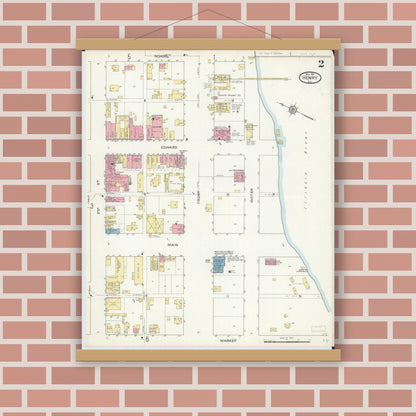 Old map wall art mockup — magnetic wood frame on brick wall — Sanborn Fire Insurance Map from Henry, Marshall County, Illinois (1913), Sheet #0002