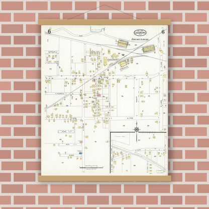 Old map wall art mockup — magnetic wood frame on brick wall — Sanborn Fire Insurance Map from Leesburg, Lake County, Florida (1924), Sheet #0006