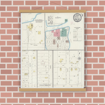 Old map wall art mockup — magnetic wood frame on brick wall — Sanborn Fire Insurance Map from Pine City, Pine County, Minnesota (1894) - Complete Map Set