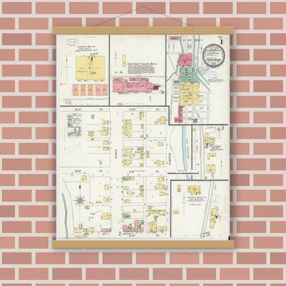 Old map wall art mockup — magnetic wood frame on brick wall — Sanborn Fire Insurance Map from Jonesboro, Grant County, Indiana (1898) - Complete Map Set