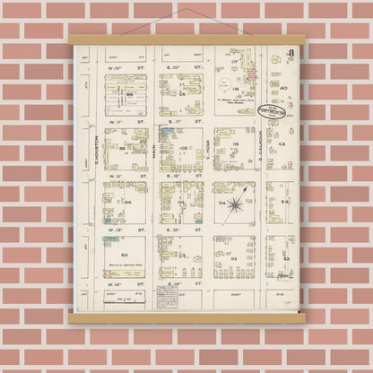 Old map wall art mockup — magnetic wood frame on brick wall — Sanborn Fire Insurance Map from Fort Worth, Tarrant County, Texas (1885), Sheet #0008