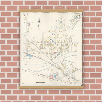 Old map wall art mockup — magnetic wood frame on brick wall — Sanborn Fire Insurance Map from Blackstone, Worcester County, Massachusetts (1948), Sheet #0003