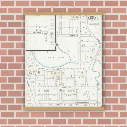 Old map wall art mockup — magnetic wood frame on brick wall — Sanborn Fire Insurance Map from Lake Wales, Polk County, Florida (1920), Sheet #0004
