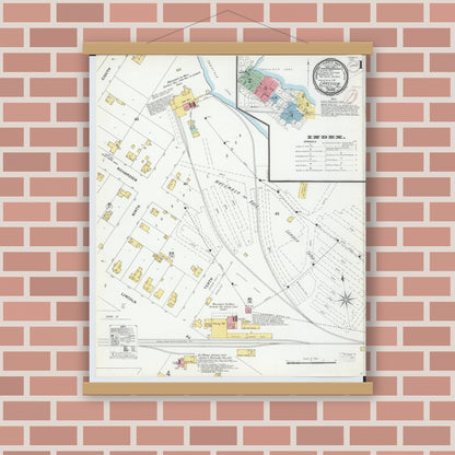 Old map wall art mockup — magnetic wood frame on brick wall — Sanborn Fire Insurance Map from Lakeview, Montcalm County, Michigan (1899) - Complete Map Set