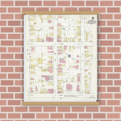 Old map wall art mockup — magnetic wood frame on brick wall — Sanborn Fire Insurance Map from Gallipolis, Gallia County, Ohio (1916), Sheet #0011