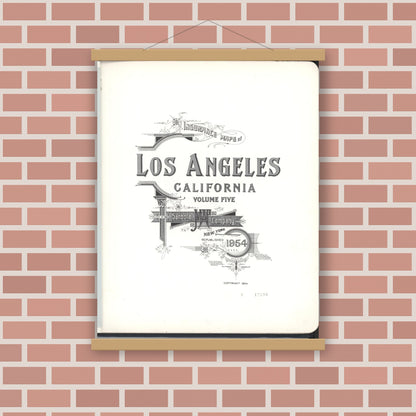 Old map wall art mockup — magnetic wood frame on brick wall — Sanborn Fire Insurance Map from Los Angeles, Los Angeles County, California (1954), Sheet #0001